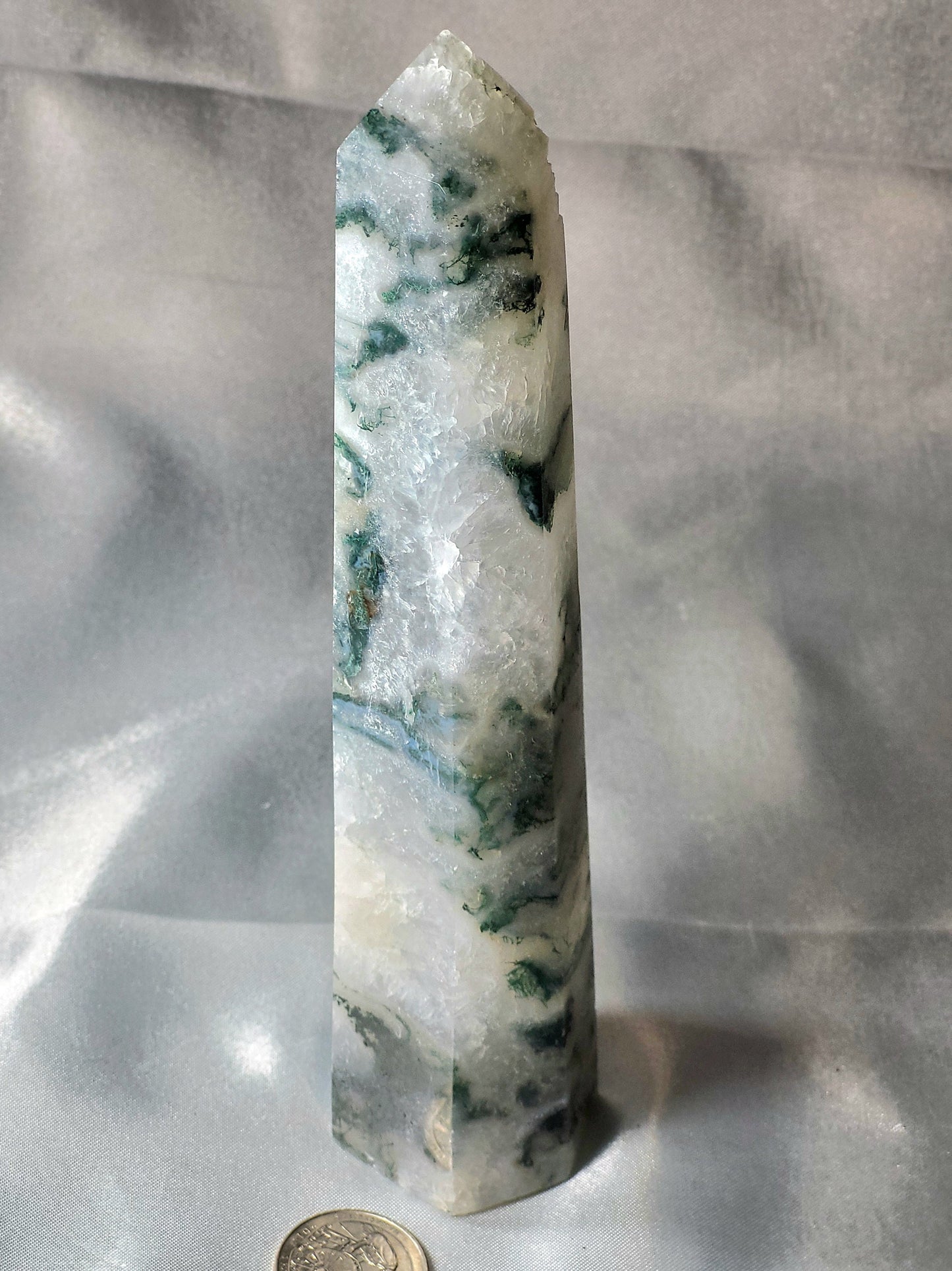 Majestic 8-Inch Moss Agate Tower with Sparkling Druzy | Crystal Tower