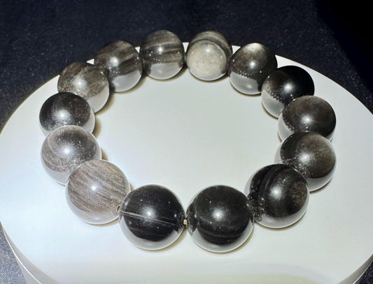 Unlock Your Inner Vision: 13mm Cat's Eye Silver Obsidian Bracelet