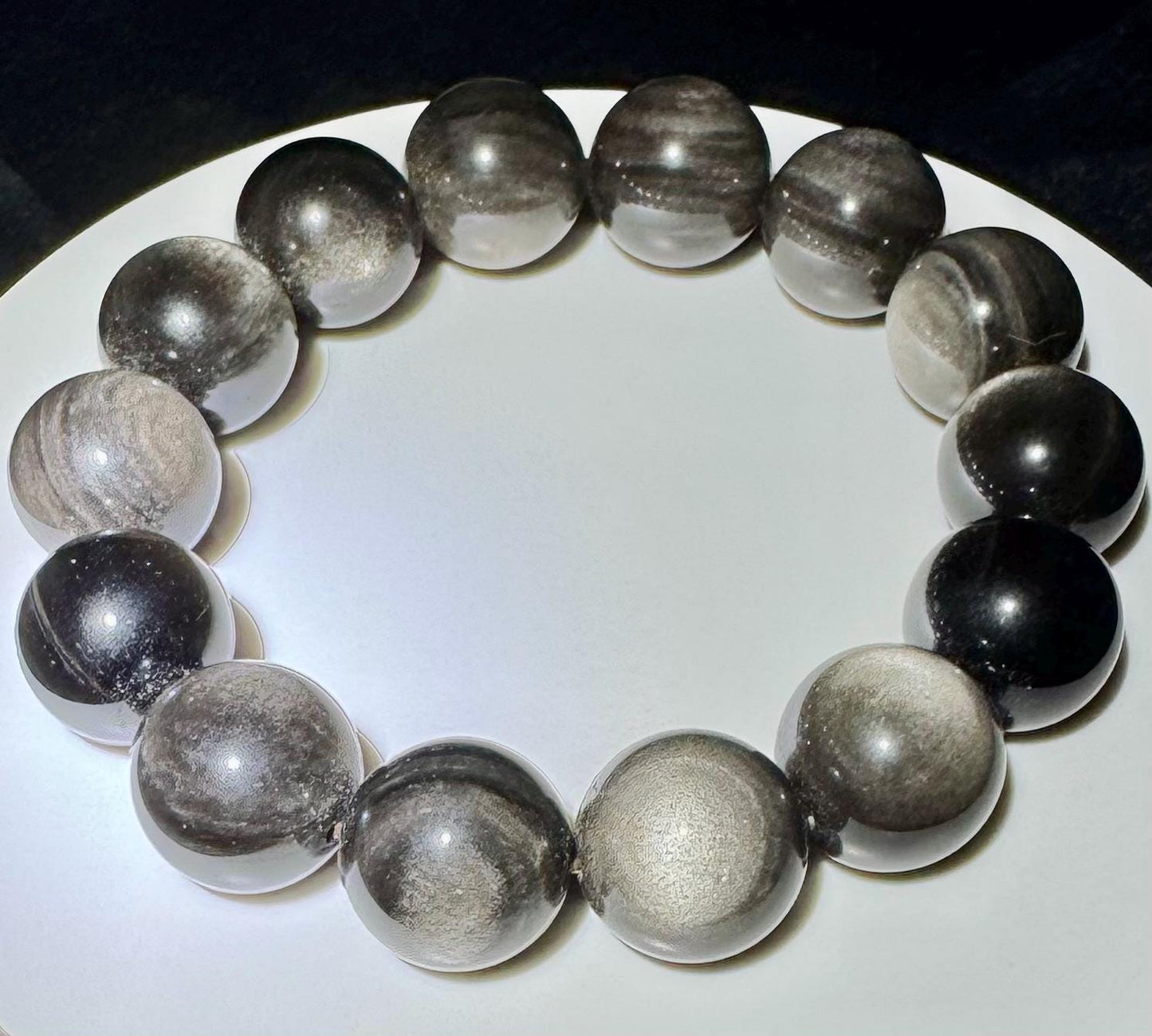 Unlock Your Inner Vision: 13mm Cat's Eye Silver Obsidian Bracelet