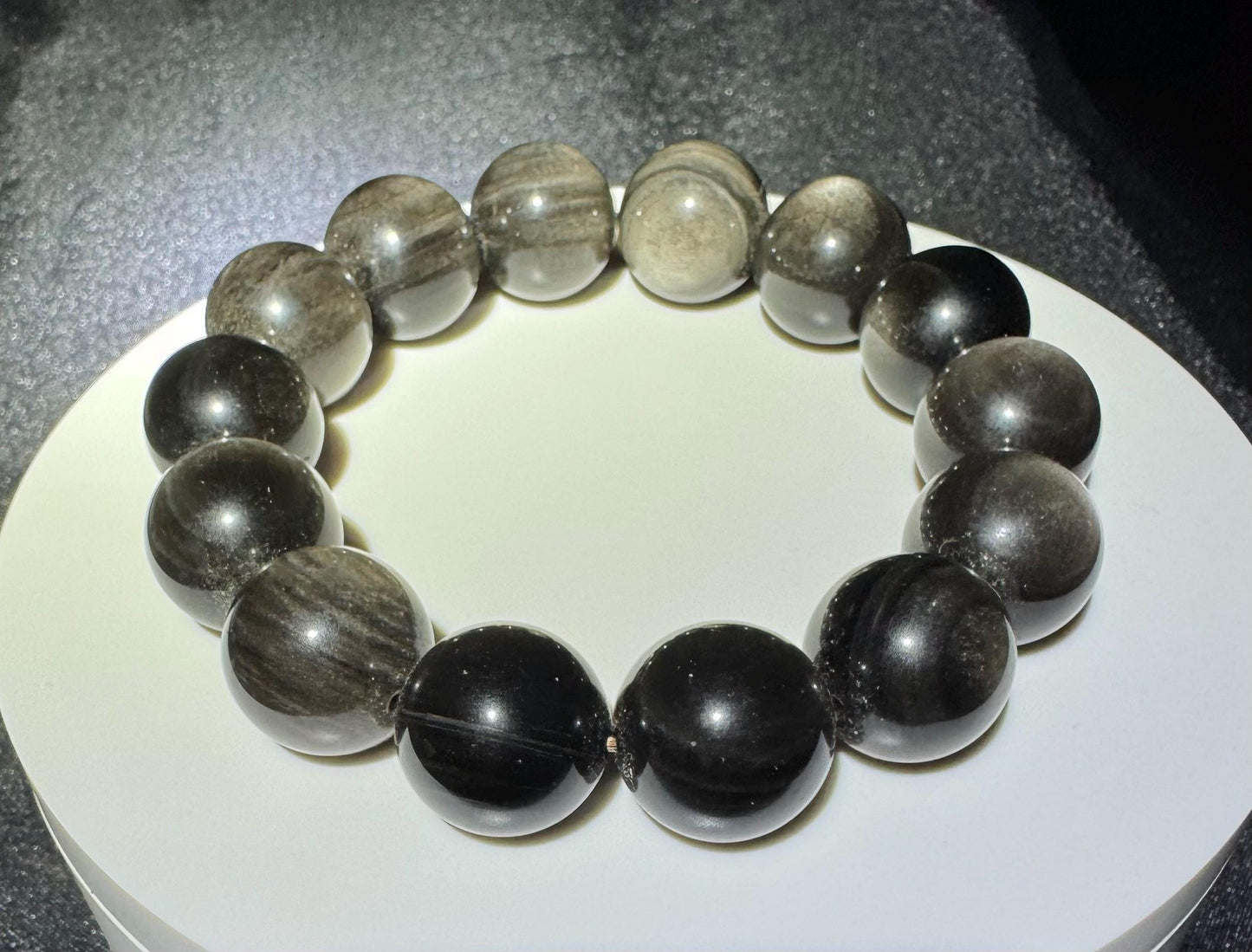 Unlock Your Inner Vision: 13mm Cat's Eye Silver Obsidian Bracelet