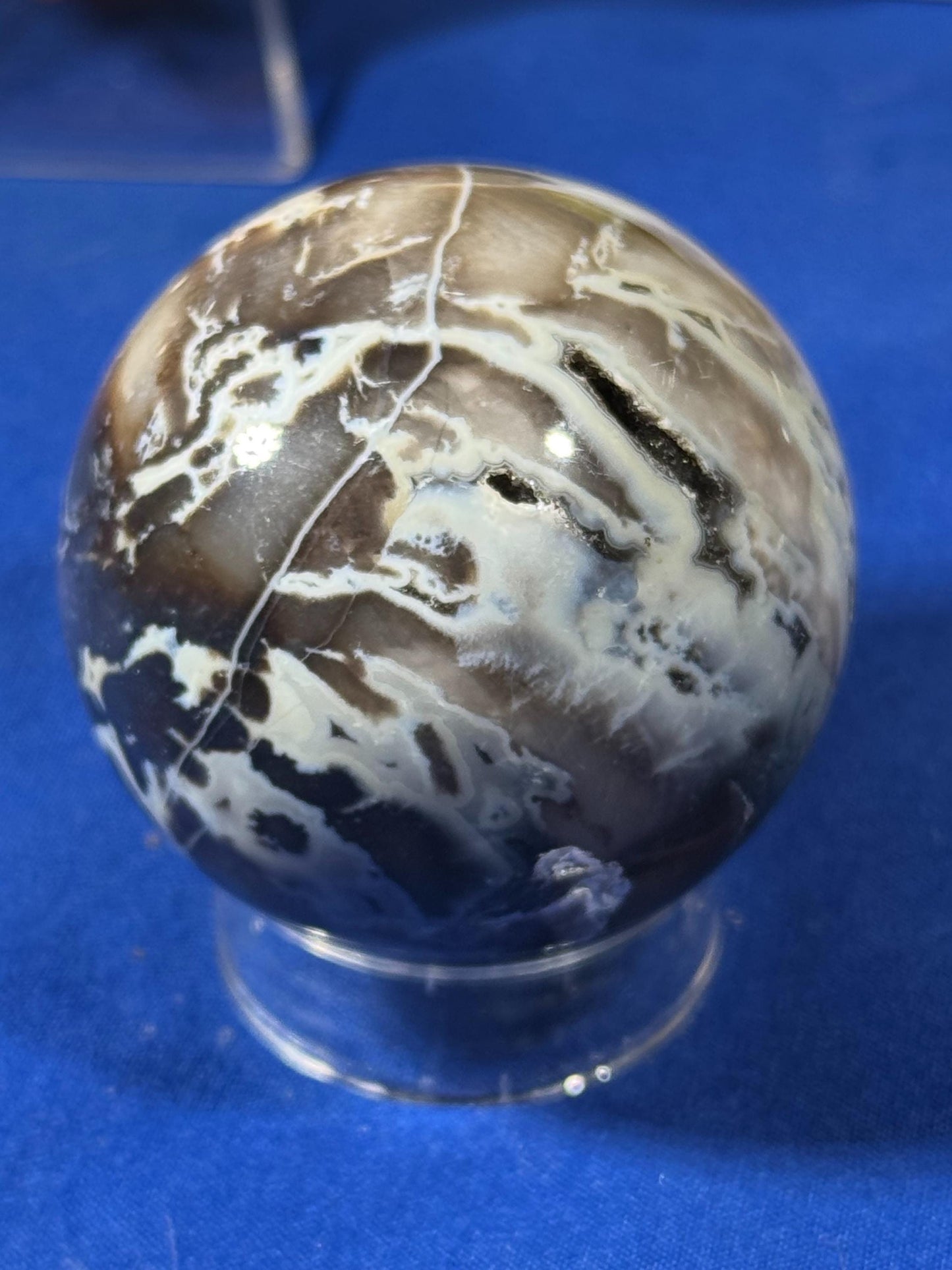 Black Palm Jasper Sphere – 140g | Free Red Jasper Heart