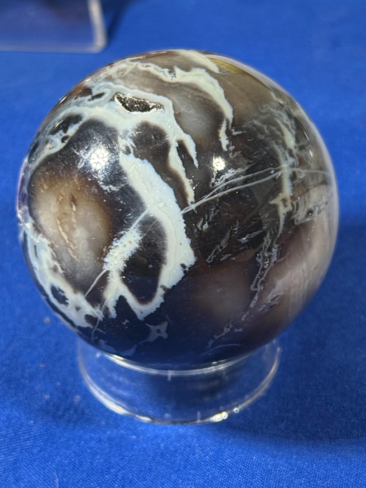 Black Palm Jasper Sphere – 140g | Free Red Jasper Heart