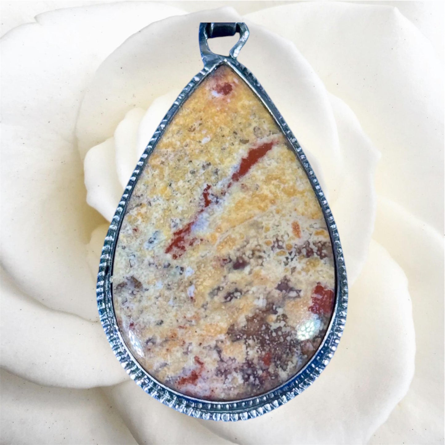 Unique, Scenic Silver-Wrapped Picture Jasper Pendant Size: 1.5 inches