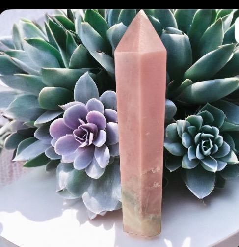 Graceful large Pink Opal Tower for Love and Healing | A+ QUALITY The Gray Inclusion Makes this Piece One of Kind!